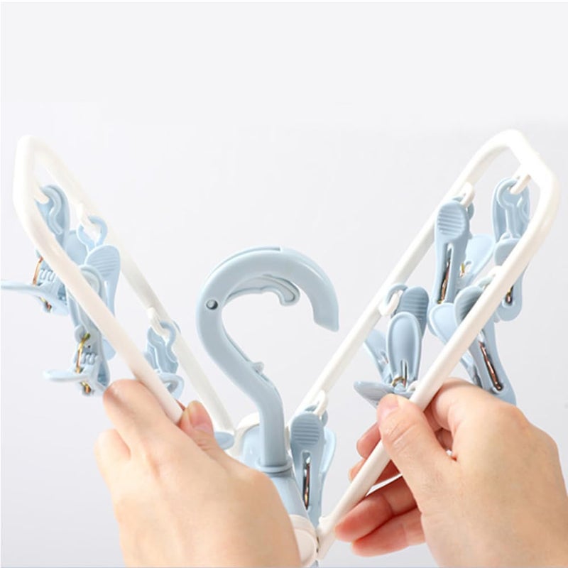 Foshine Clothes Drying Racks 2 Pack Small Folding Portable Underwear Hangers with Clips Socks 12 Clips 360Â° Rotatable Hook for Drying Towels Bras Baby Clothes Gloves Plast - Image 3